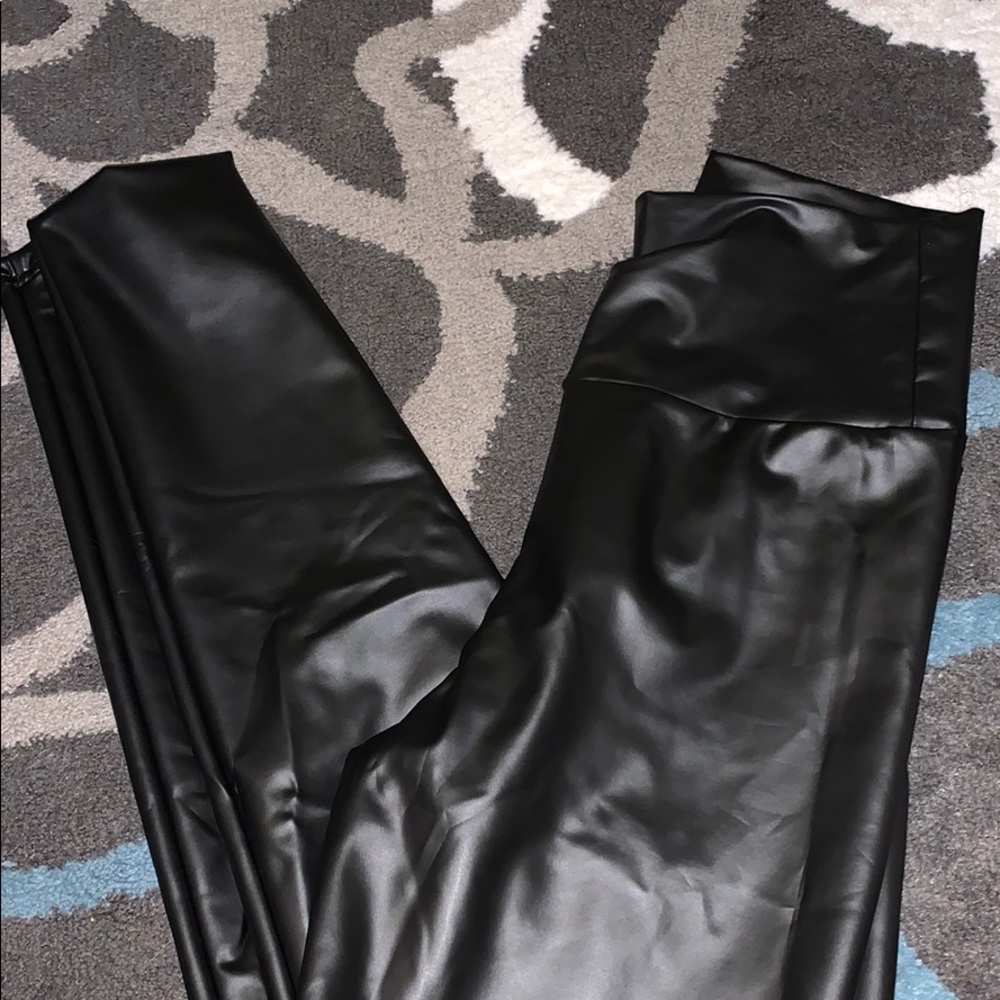 Faux black leather pants